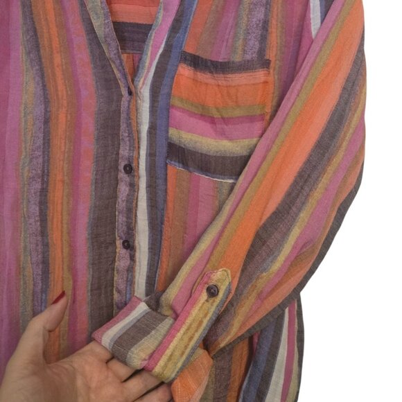 Zac & Rachel Women’s Large Striped Button Front Blouse Multicolor Long Sleeve - Picture 4 of 8